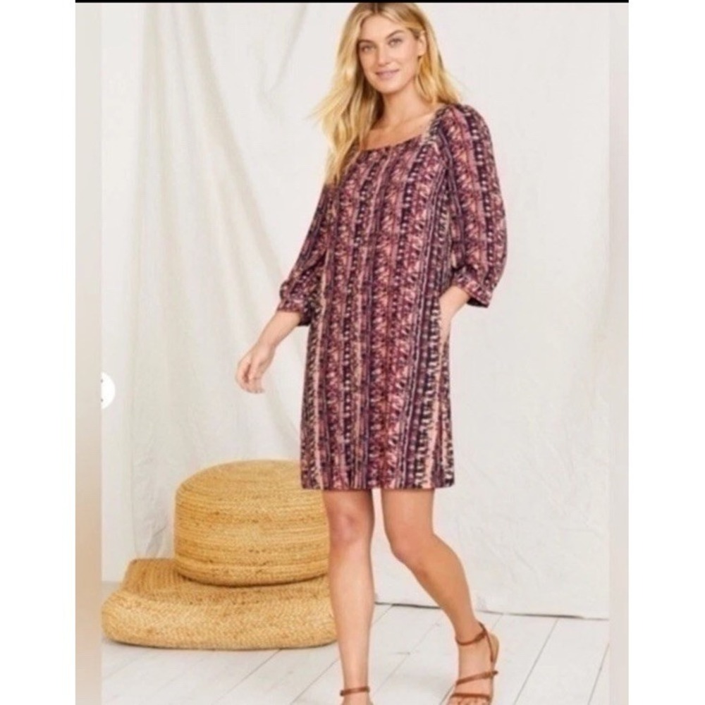 Garnet Hill Jardin Crepe Dress Firesmoke Stripe A-line 3/4 Sleeves Size Small‎